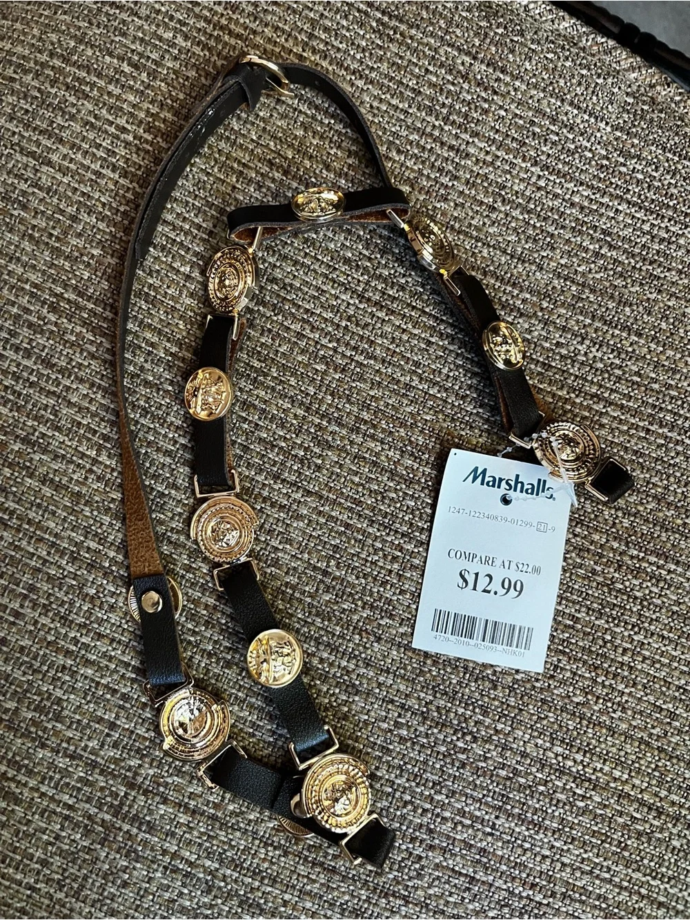 Gold Medallion Brown Leather Belt - Marshall's Tag
